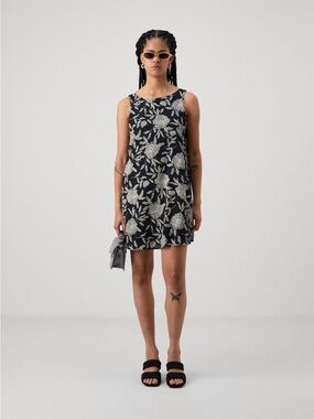 Abercrombie & Fitch | Black Floral Open Back Mini Dress - Size MT